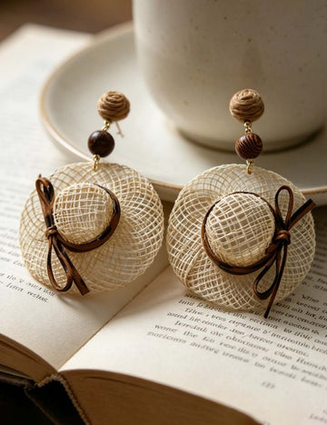 Raffia Hat Dangle Earrings - DippedShop Wholesale - #8291