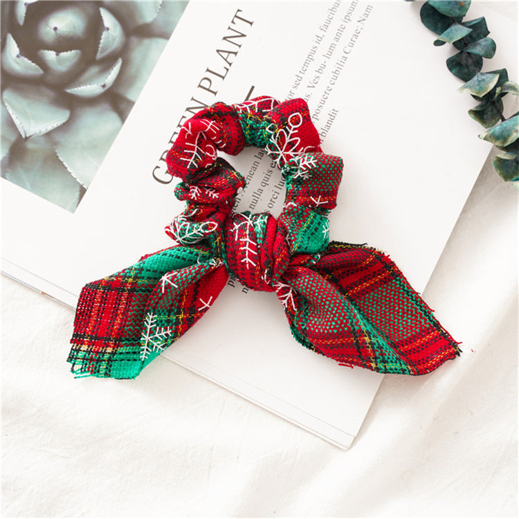 Christmas Plaid Bunny Ear Bow Hair Scrunchie 6W6HSR440