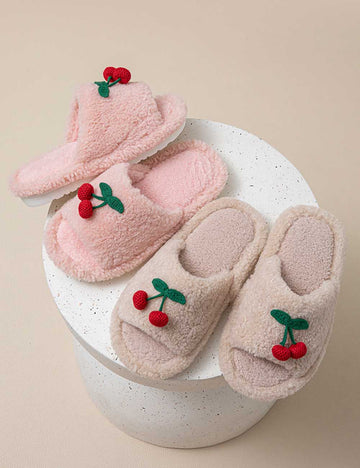 Plush Cherry Color Block Warm Slippers DP25G471