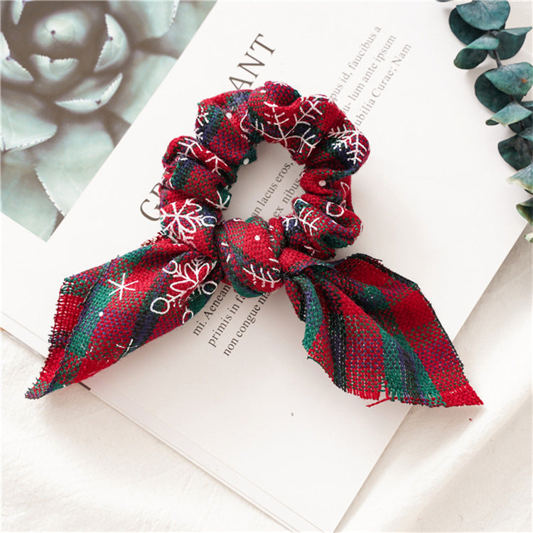 Christmas Plaid Bunny Ear Bow Hair Scrunchie 6W6HSR440