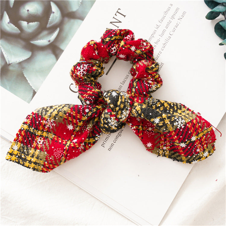 Christmas Plaid Bunny Ear Bow Hair Scrunchie 6W6HSR440
