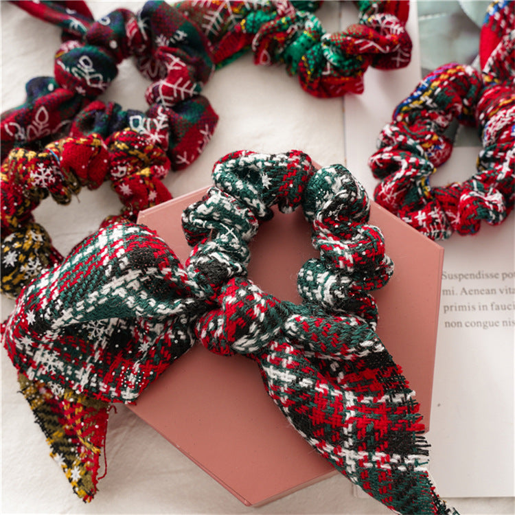 Christmas Plaid Bunny Ear Bow Hair Scrunchie 6W6HSR440