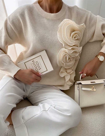 Elegant 3D Floral Round Neck Pullover Sweater DP25G957