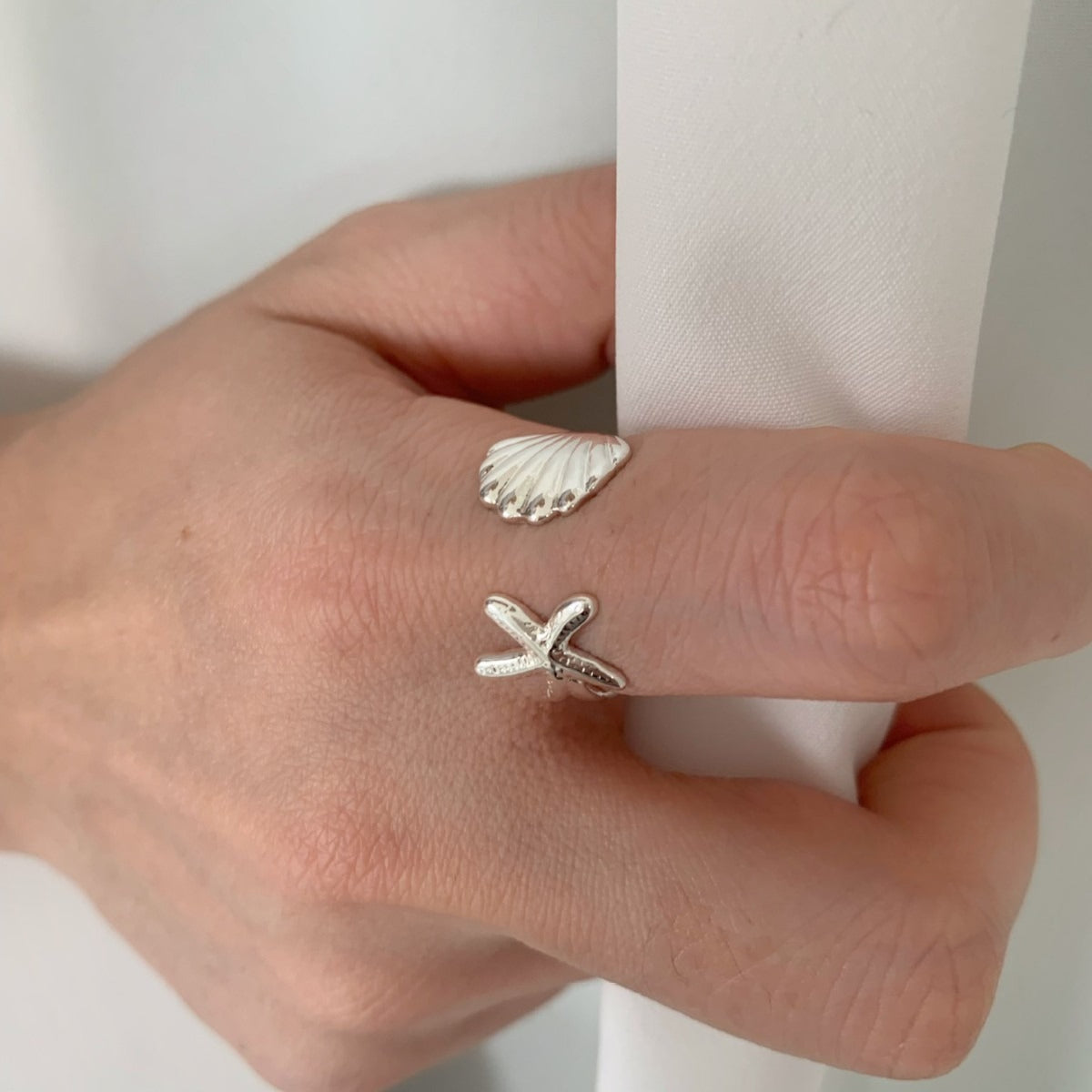 Minimalist Electroplated Starfish Statements Open Ring 8ZA6JRG141L