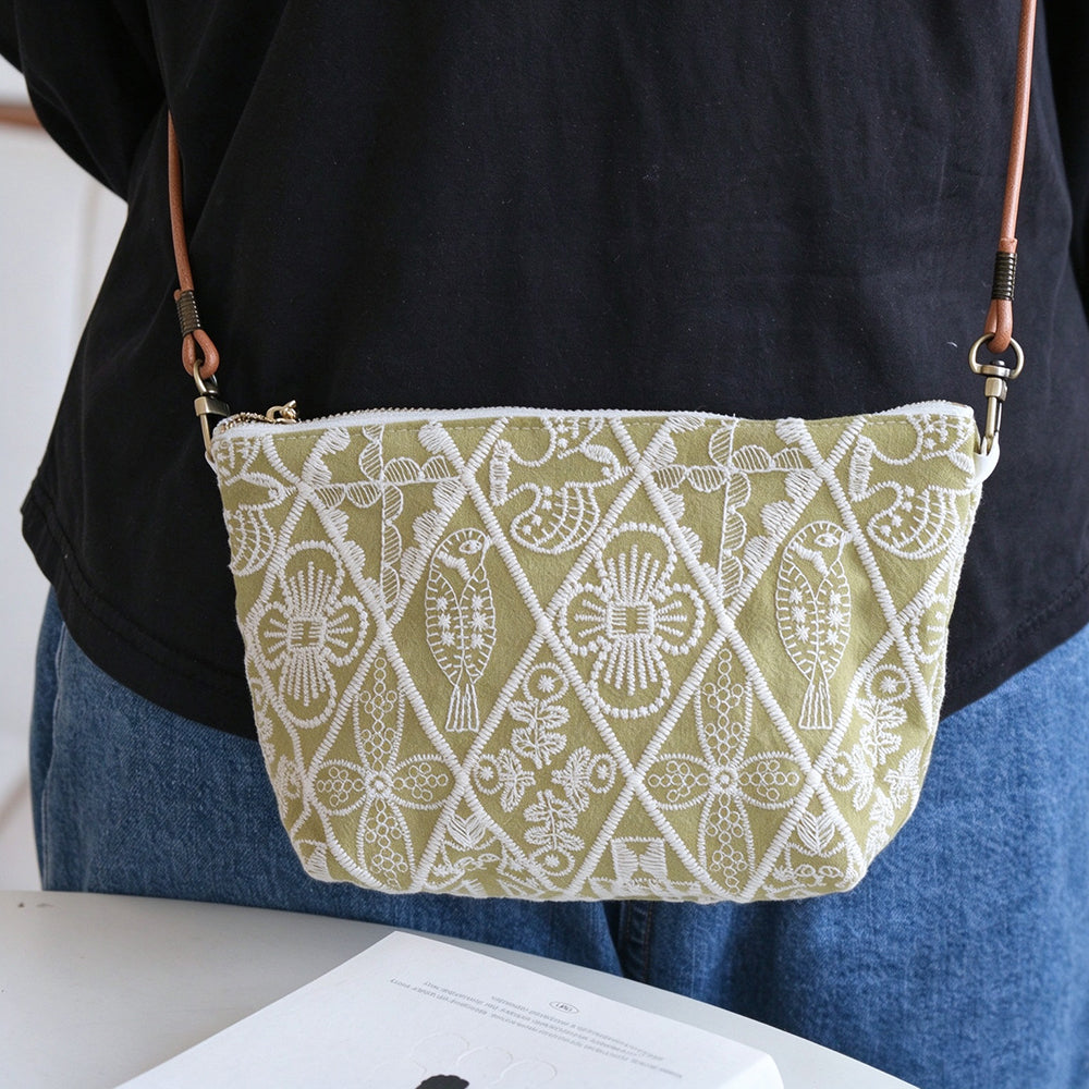 Vintage Floral Embroidery Crossbody Phone - DippedShop Wholesale - #2787
