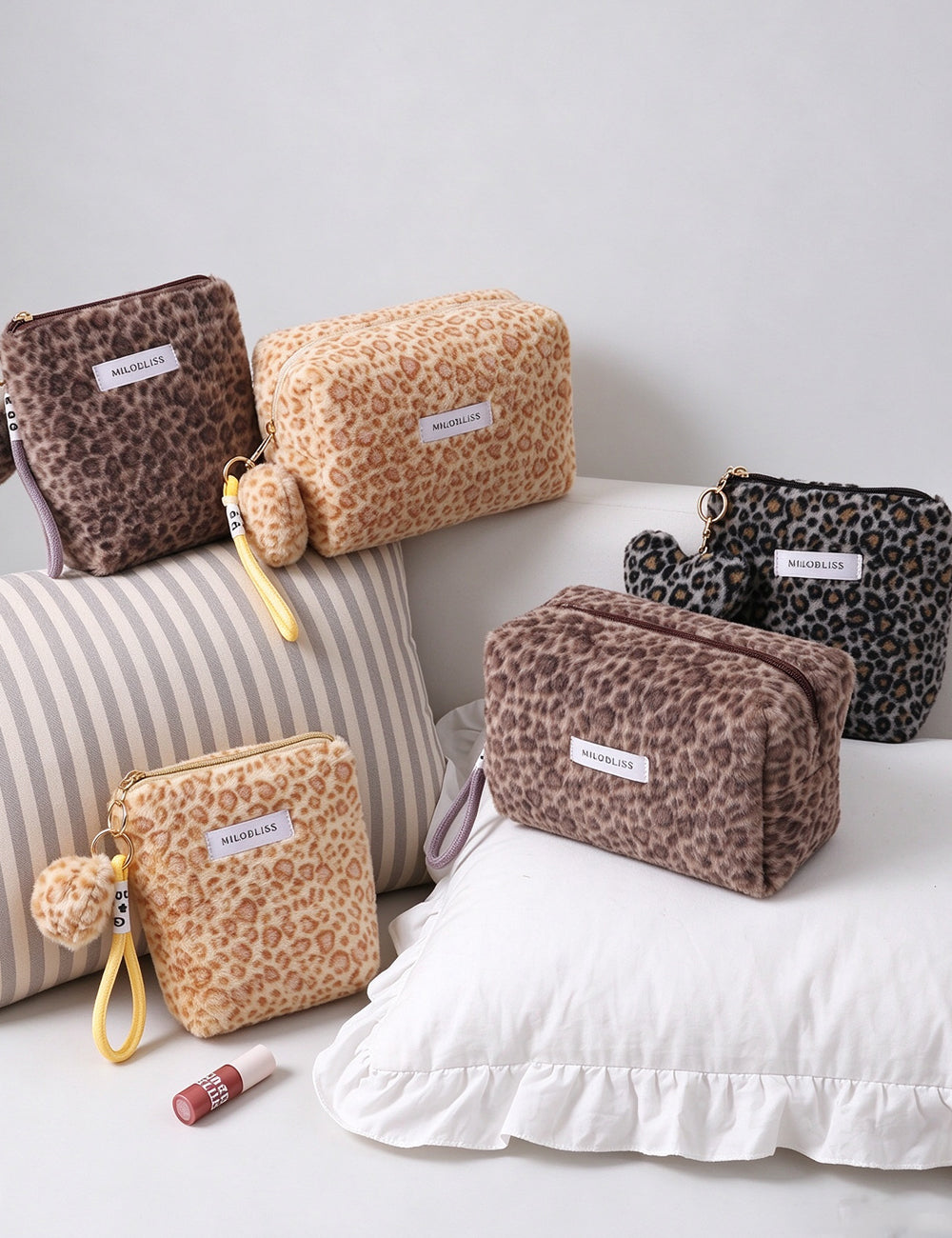Vintage Leopard Pattern Plush Cosmetic Bag 6C5CO269