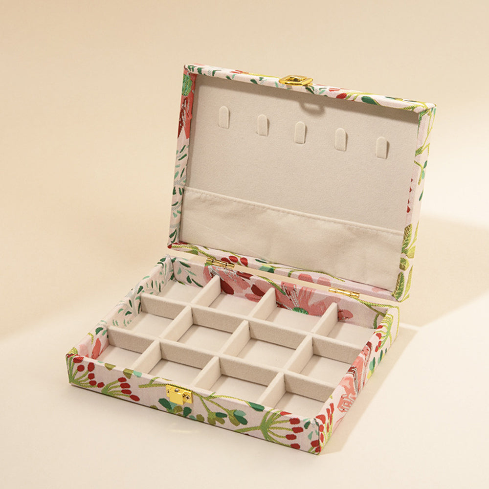 Vintage Embroidered Floral Large Capacity Jewelry Box 6H13HSJ144