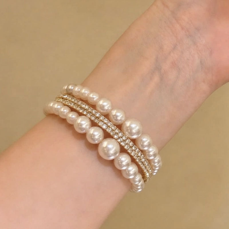 Vinatge Multi-Layer Pearl Rhinestone Bangle Bracelet 6W6JBR588