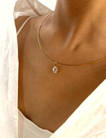 Sparking Zircon Stainless Steel Choker Necklace DP25F849