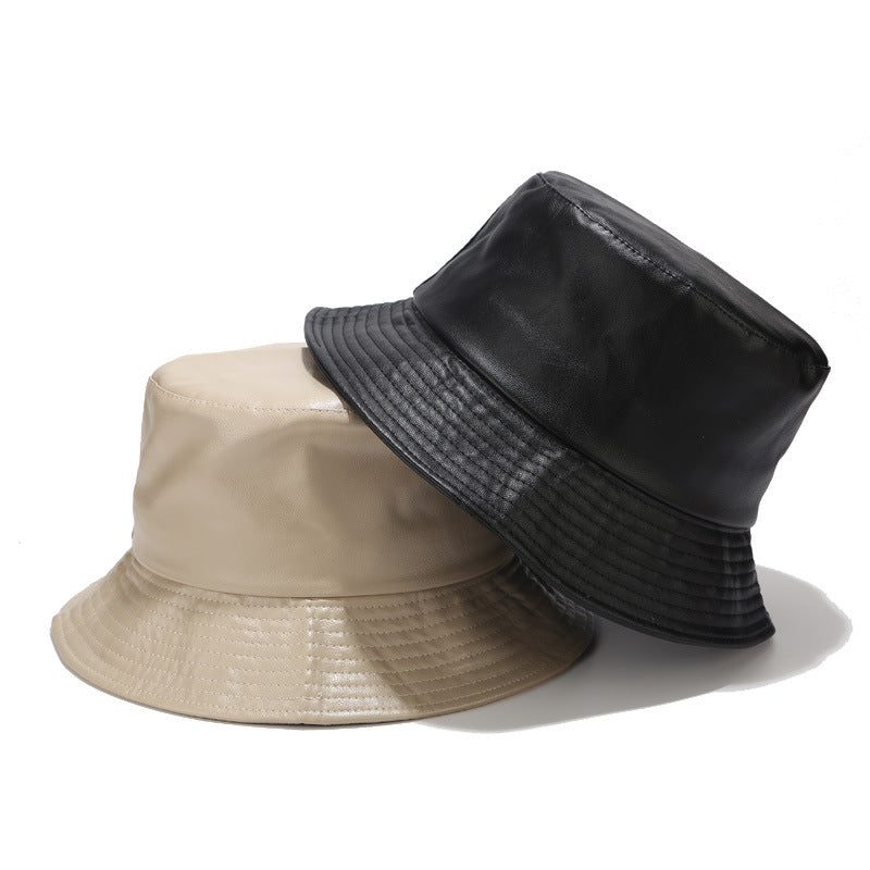 Fashion PU Leather Solid Color Bucket Hat MK2BW6W6HAT73