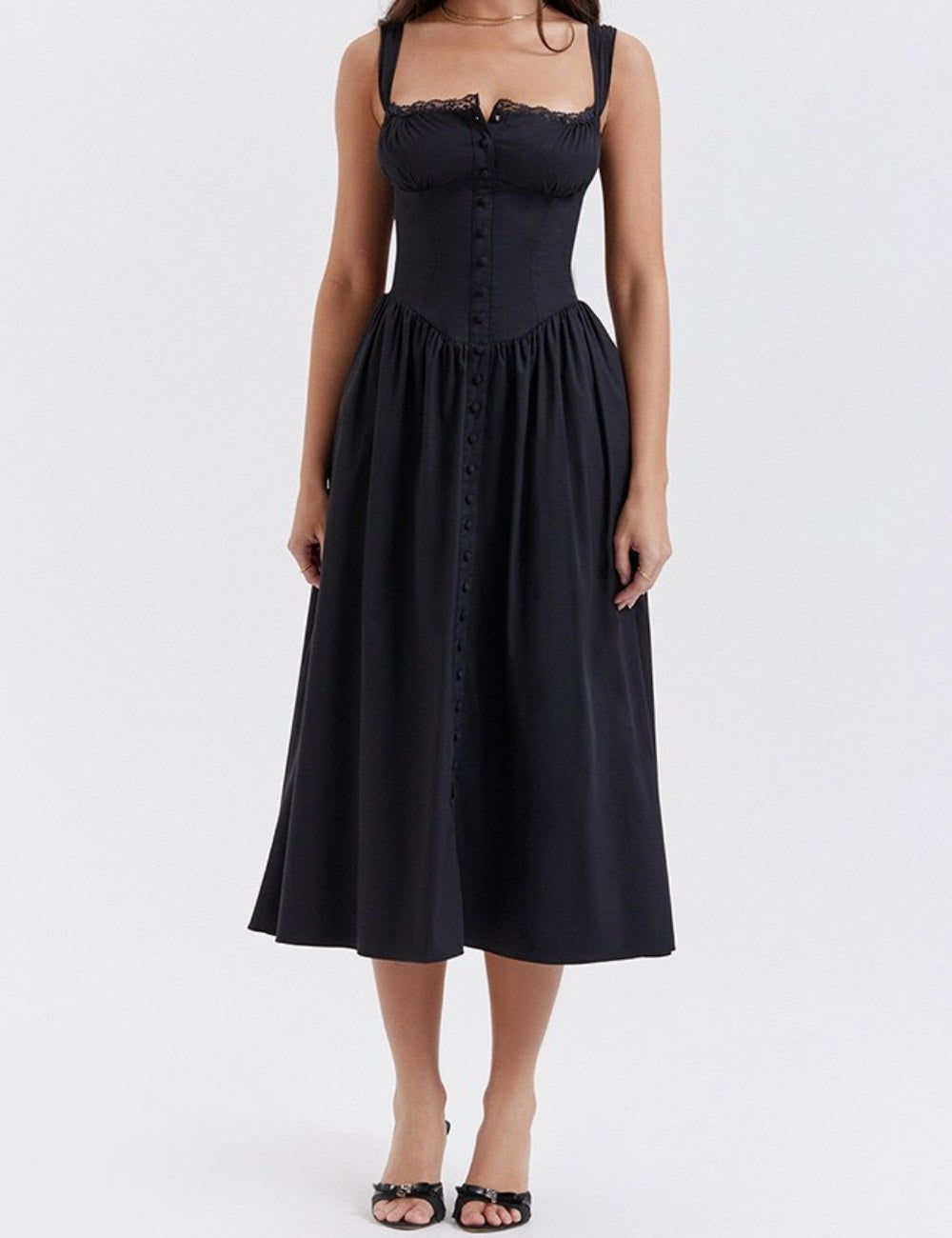 Flower Print Low Collar Spaghetti Midi Dress DP25B409