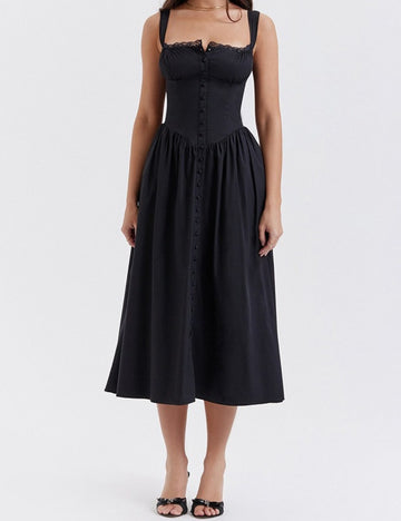 Flower Print Low Collar Spaghetti Midi Dress DP25B409