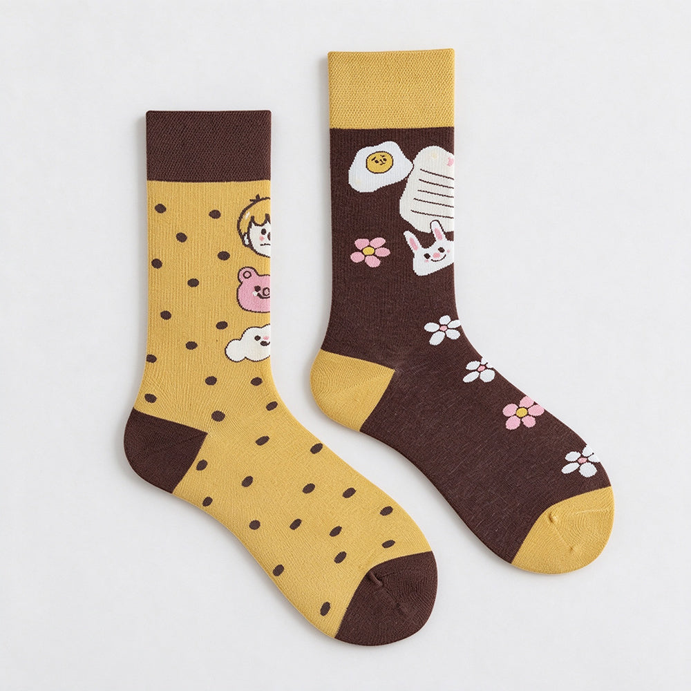 Asymmetrical Cartoon Crew Socks - DippedShop Wholesale - #3571