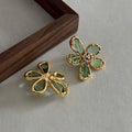 Dainty Rhinestone 3D Floral Dangle Stud Earrings 6W6JER563