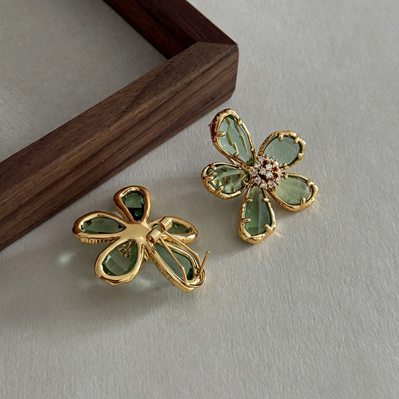Dainty Rhinestone 3D Floral Dangle Stud Earrings 6W6JER563