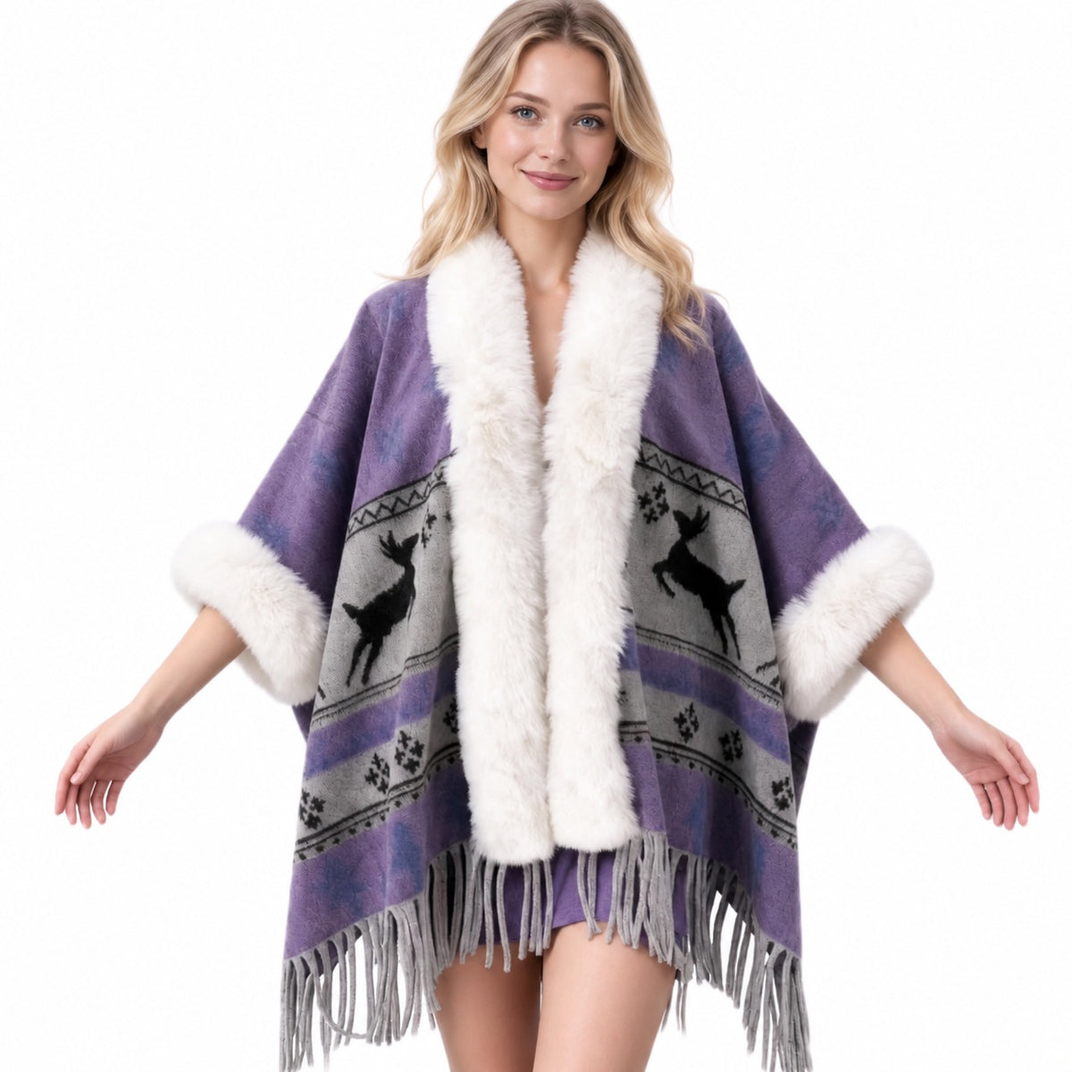Faux Fur Knit Poncho Cape - DippedShop Wholesale - #7587