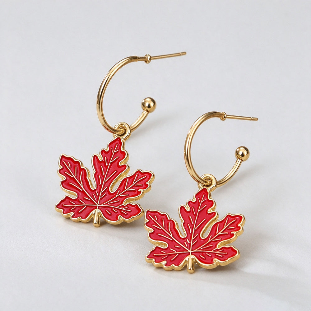 Maple Leaf Pearl Drop Earrings - DippedShop Wholesale - #4867