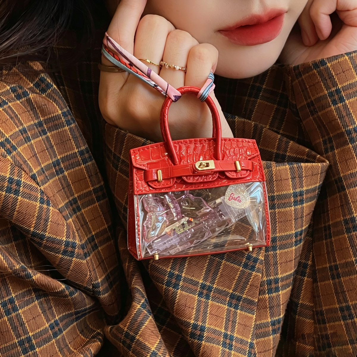 Cute Mini Clear Kelly Keychain Bag Charm 6W10BBG2115