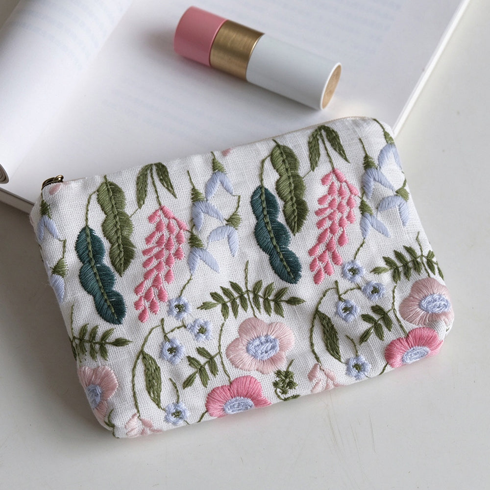Trendy Floral Embroidery Portable Cosmetic - DippedShop Wholesale - #5203
