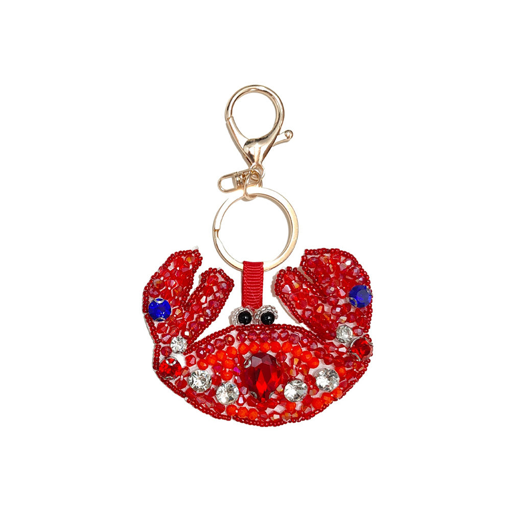 Trendy Handmade Beaded Rhinestones Crab Pendant Keychain 6W10BBC811