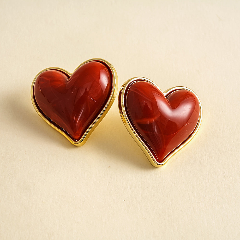 Vintage Enamel Heart Gold Plated Stud Earrings 6W6JER950
