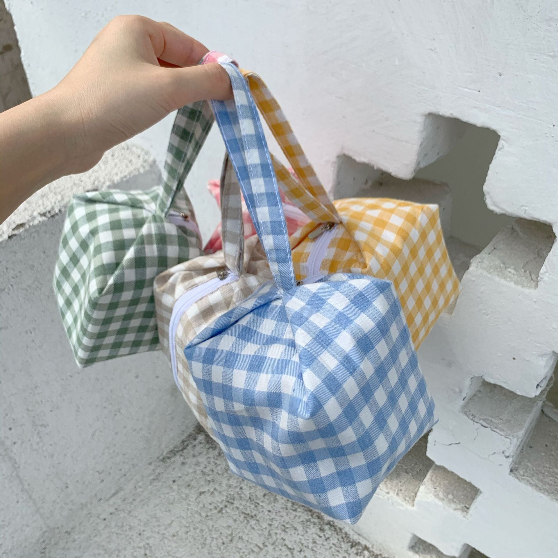 Color Contrast Plaid Mini Pouch - DippedShop Wholesale - #8547