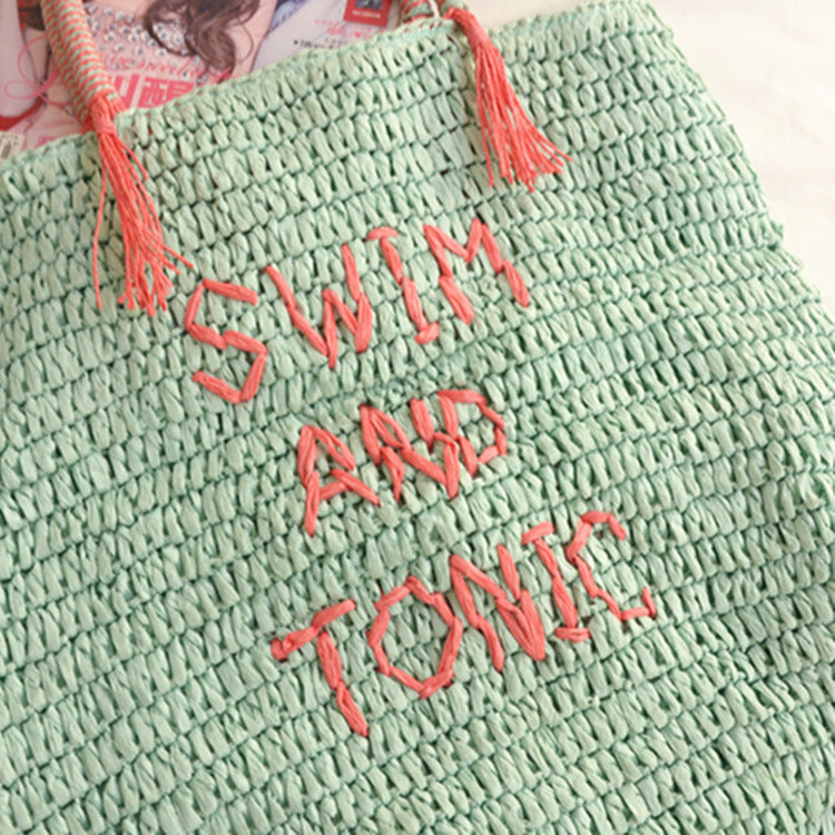 Minimalist Straw Beach Tote - DippedShop Wholesale - #8499
