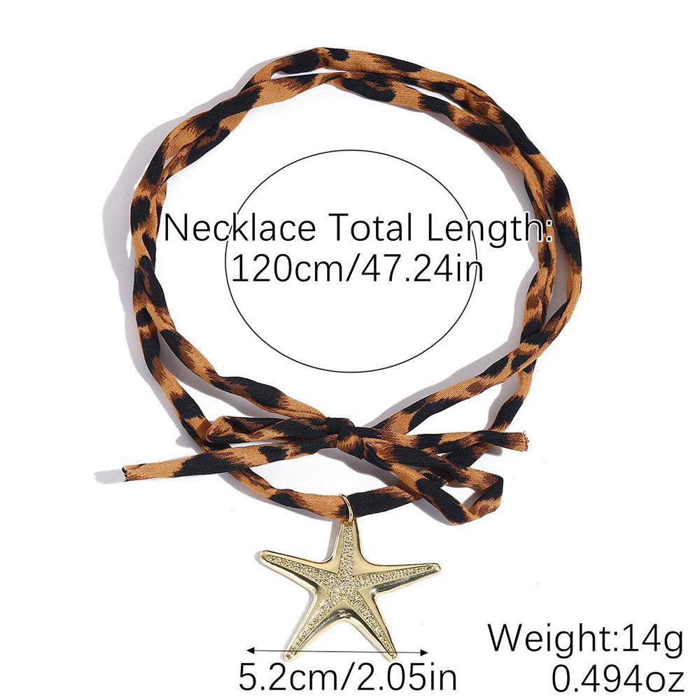 Elegant Shell Starfish Pendant Silk Scarf Necklace 6W6JNC1006