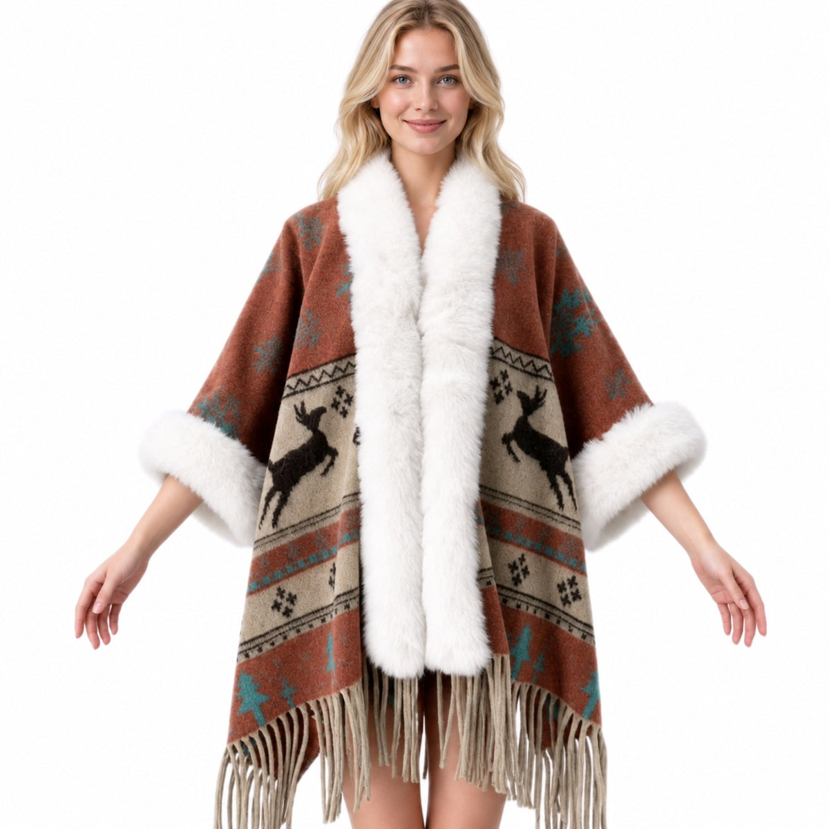 Faux Fur Knit Poncho Cape - DippedShop Wholesale - #0355