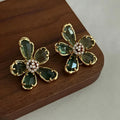 Dainty Rhinestone 3D Floral Dangle Stud Earrings 6W6JER563