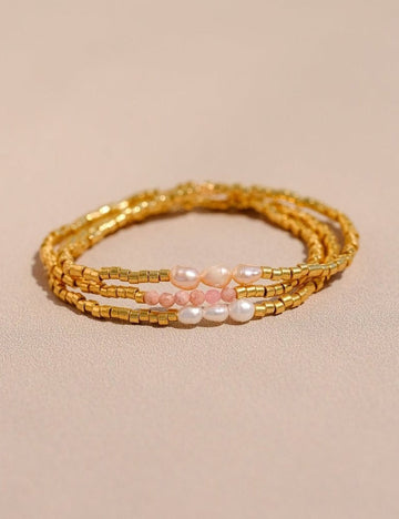 Handmade Natural Pearl Beaded Chain Bracelet 6W6JBR454