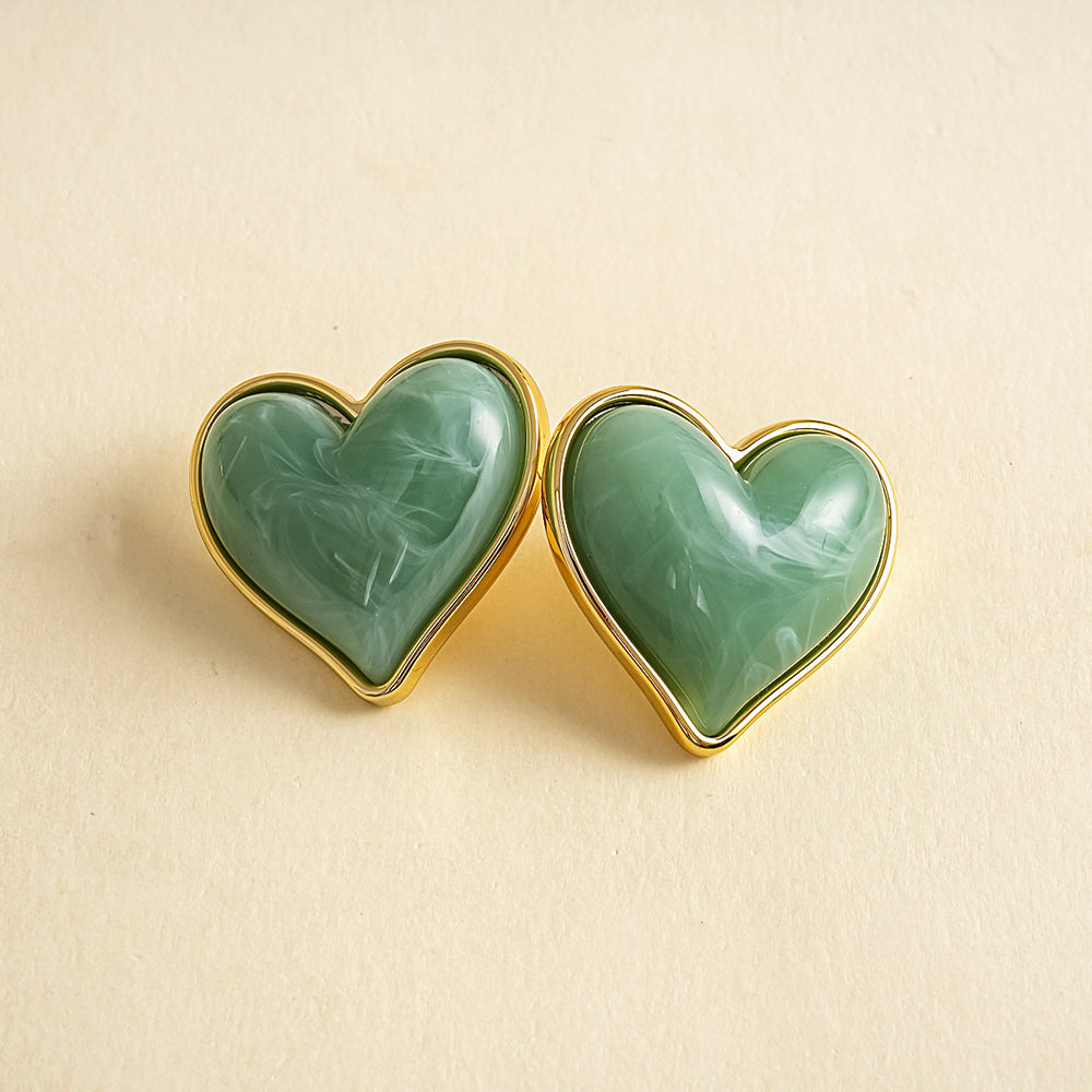 Vintage Enamel Heart Gold Plated Stud Earrings 6W6JER950