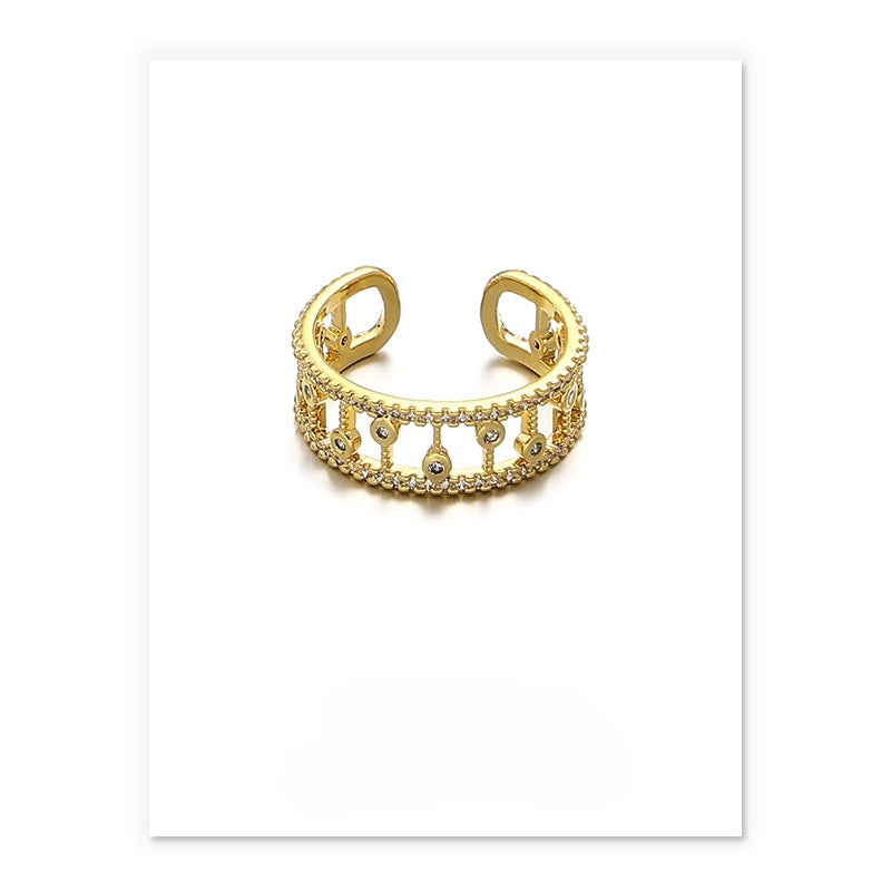 Vintage Gold Plated Hollow Out Zirconia Open Ring 8ZA6JRG123T