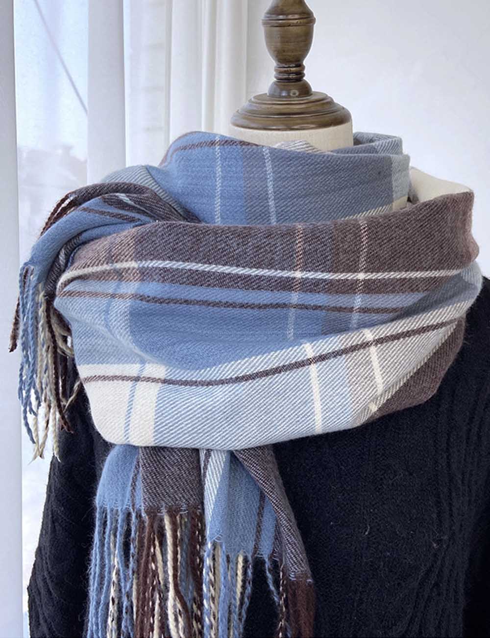Vintage Plaid Faux Cashmere Warm Tassel Scarf DP25H681