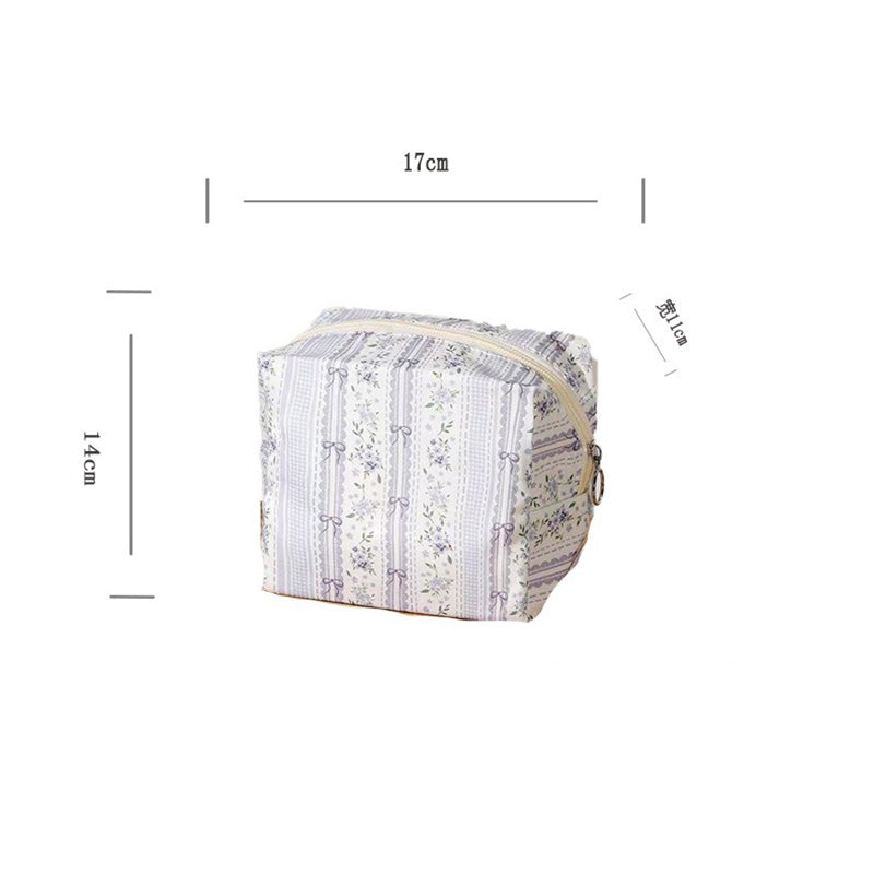 Lavender Floral Striped Portable Cosmetic Bag MK2BW6W10BOB419