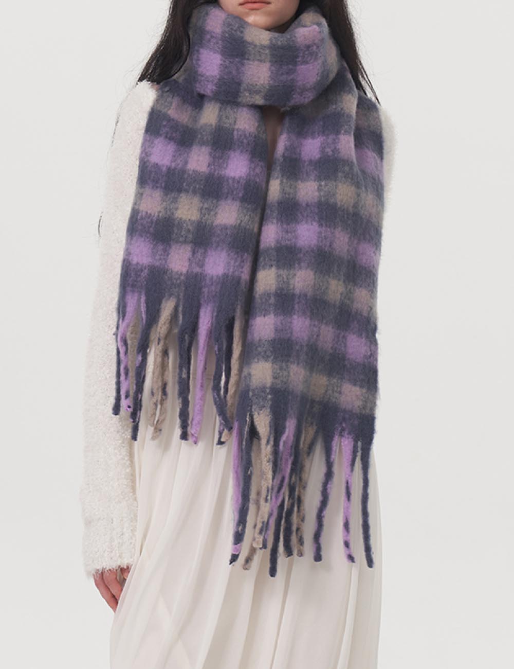 Soft Color Block Lambswool Tartan Plaid Scarf DP25F624