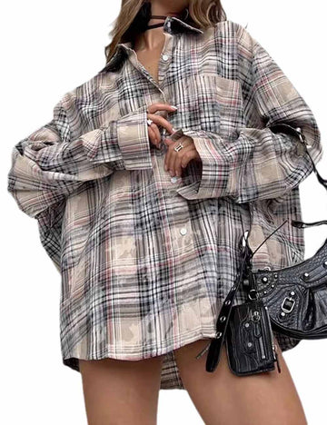 Vintage Plaid Long Sleeve Loose Shirt DP25E558