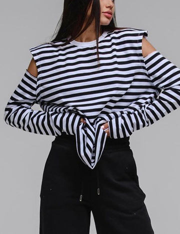 Trendy Striped Round Neck Long Sleeve Shirt DP25F528