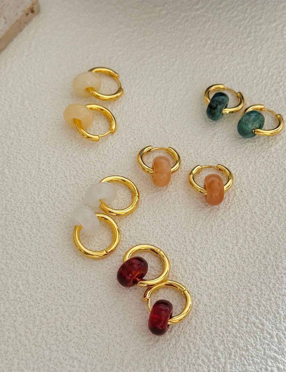 Vintage Natural Stone Bead Hoop Earrings DP25E718