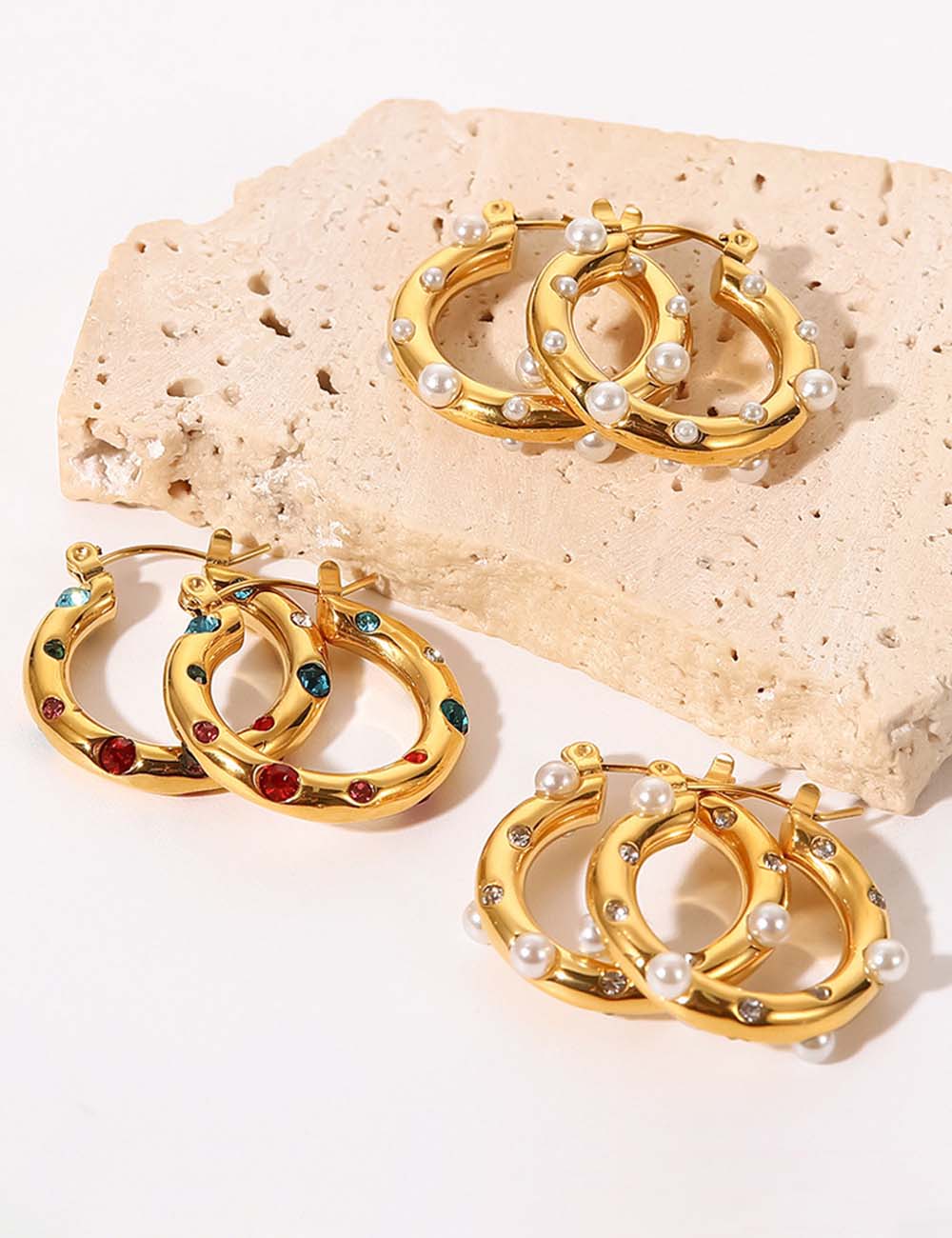 Rhinestone Pearl Hoop Earrings - DippedShop Wholesale - #5539