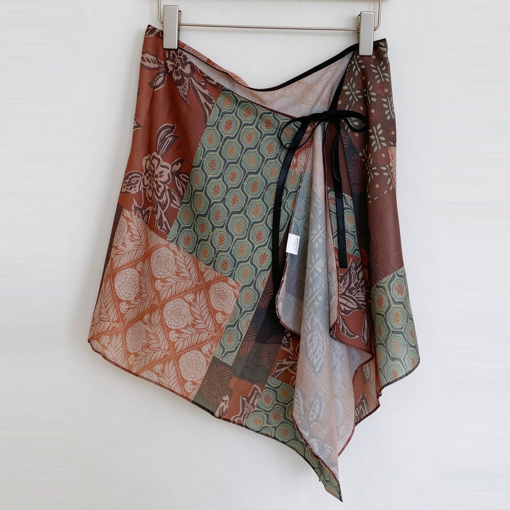 Retro Floral Print Asymmetrical Tie Waist Hip Scarf 6W1SL44