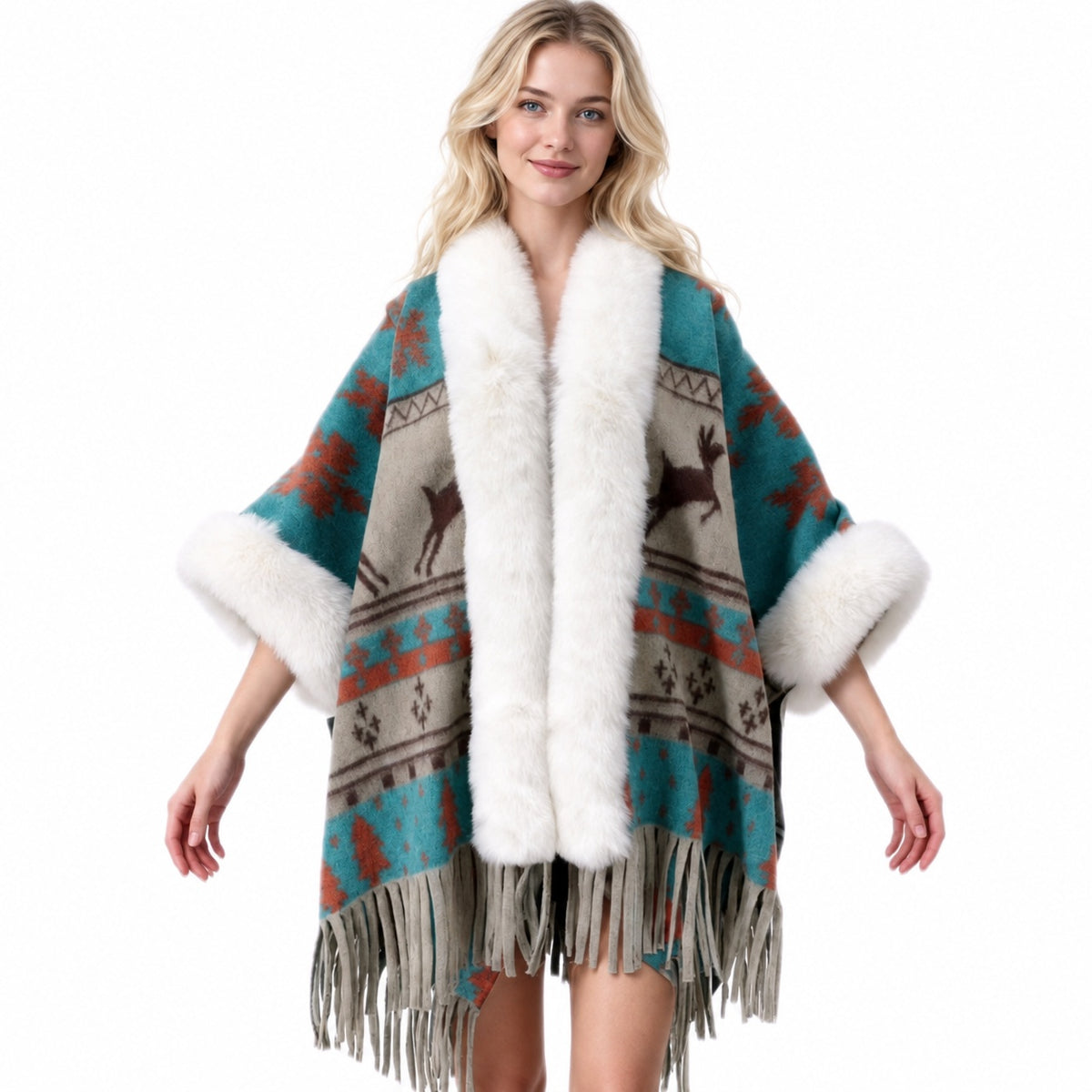 Faux Fur Knit Poncho Cape - DippedShop Wholesale - #3123