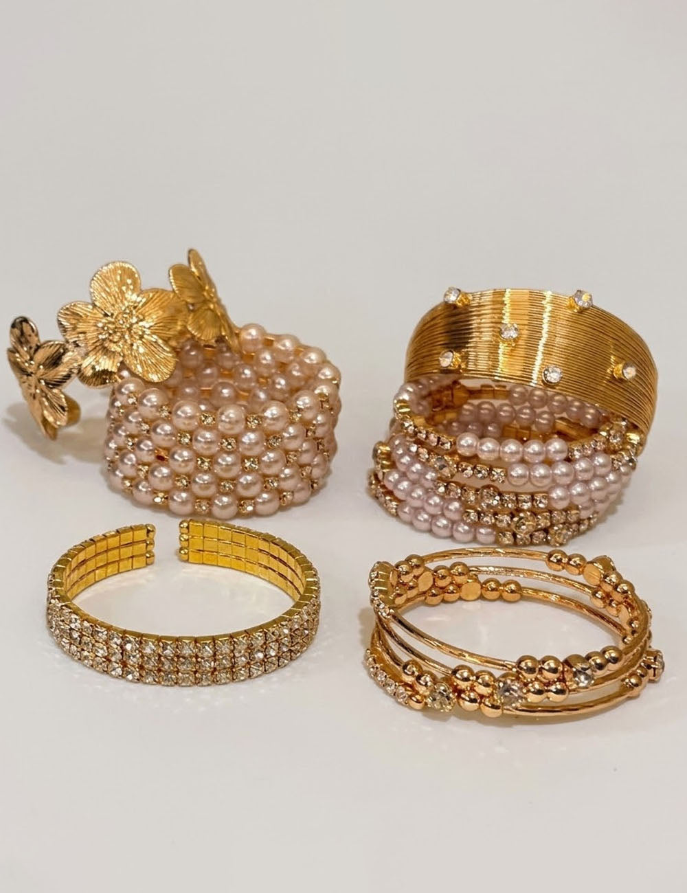 Vinatge Multi-Layer Pearl Rhinestone Bangle Bracelet 6W6JBR588