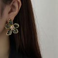 Dainty Rhinestone 3D Floral Dangle Stud Earrings 6W6JER563