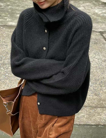 Solid Color Single Button Loose Ribbed Knit Cardigan DP25G815