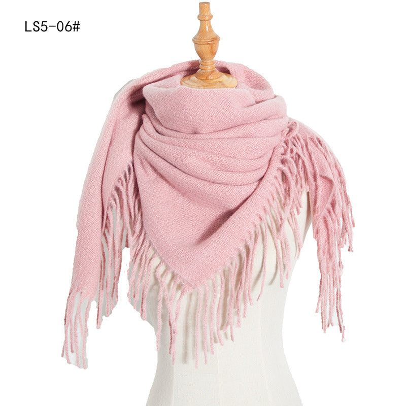 Winter Solid Color Tassel Square Scarf DP25G589