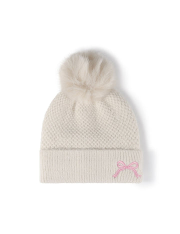 Cute Bow Embroidery Pom Pom Thicken Beanie DP25F647