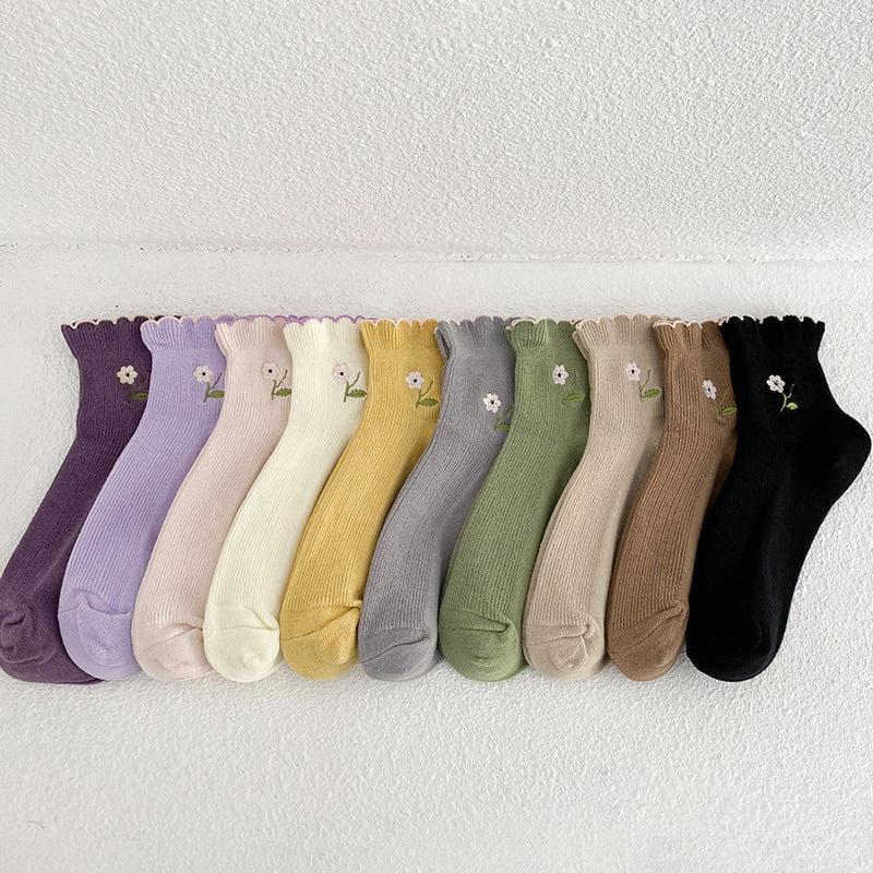 Ruffle Embroidery Crew Socks - DippedShop Wholesale - #8371