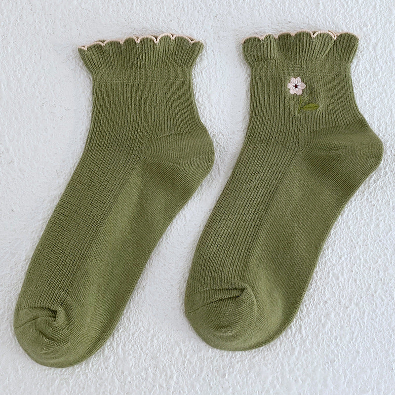 Ruffle Embroidery Crew Socks - DippedShop Wholesale - #0515