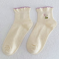 Ruffle Embroidery Crew Socks - DippedShop Wholesale - #3907